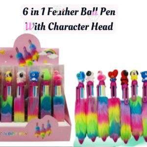 6 In 1 Feather Ball Pen With Character Head