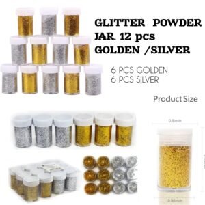 Glitter Powder Jar Golden / Silver (12 Pcs)