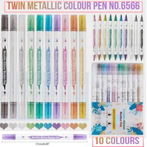 Twin Metallic Brush Pen No.6566 (10 Pcs)