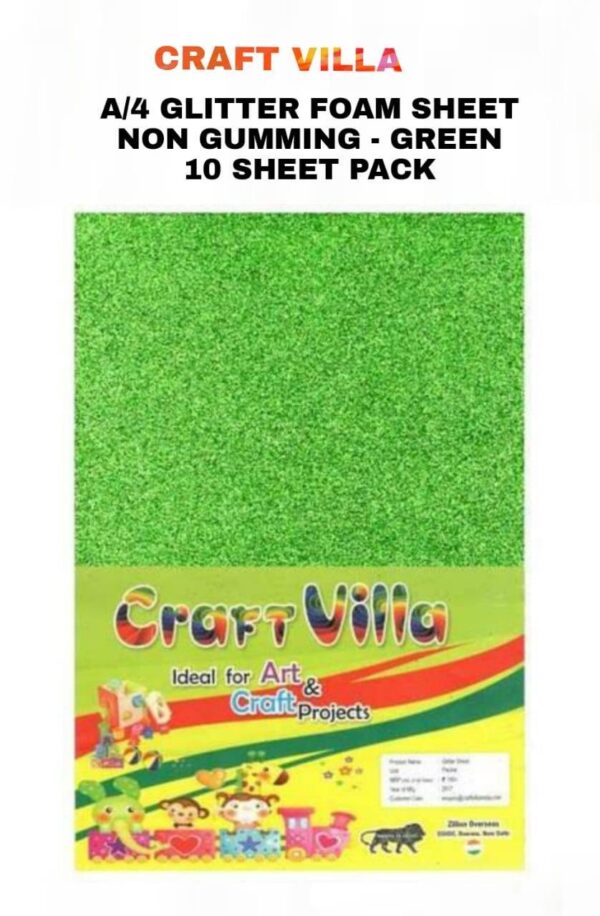 Craft Villa A/4 Glitter Foam Sheet Non-Gumming - Green