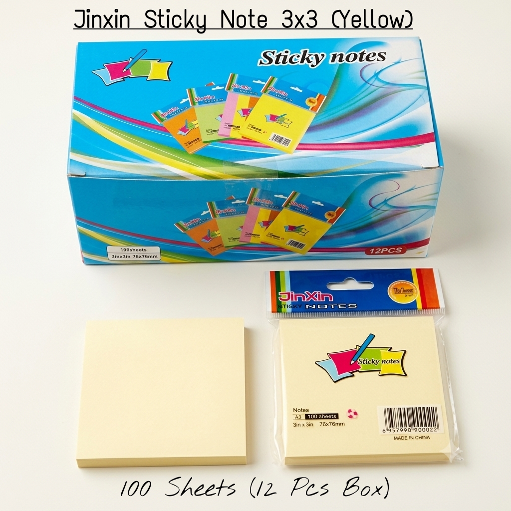0e91b421-d62a-4491-a49d-5dc4f902927b Jinxin Sticky Note 3X3 - Yellow ( 100 SHEETS ) (A3-Y) - Image 1