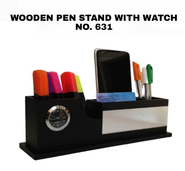 Wooden Pen Stand No. 631 - With Watch