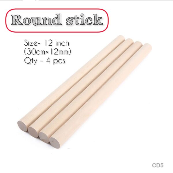 Wooden Round Stick 12mm – 12 Inch (4 Pc) WRS-4