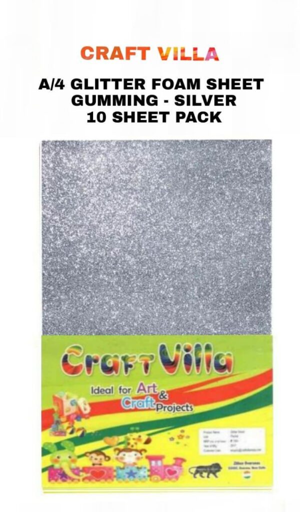 Craft Villa A/4 Glitter Foam Sheet Gumming - Silver