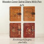Wooden Cover Spiral Diary With Pen A/5