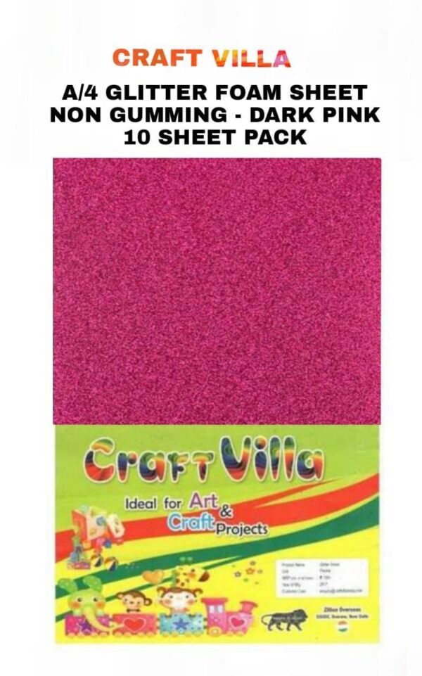 Craft Villa A/4 Glitter Foam Sheet Non-Gumming - Dark Pink