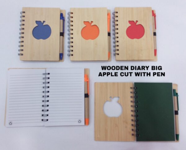 Wooden Diary Apple Cut With Pen - Big