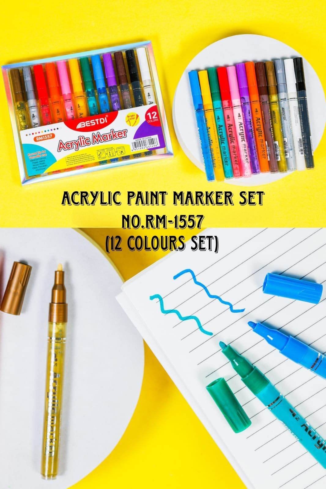 Picsart_23-05-22_18-44-40-961.jpg Acrylic Paint Marker Set No.RM-1557 (12 Pcs) - Image 1