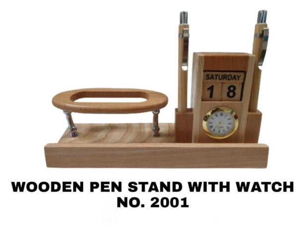 Wooden Pen Stand No. 2001 - With Watch