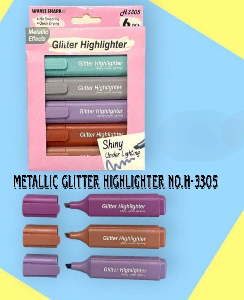 bf66c7b3-9b9a-46bd-8719-09f27f1b1c4d.jpg Metallic Glitter Highlighter No.H-3305 (6 Pc Set) - Image 1