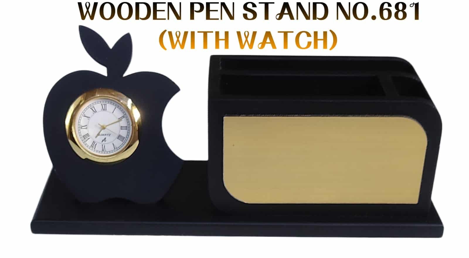 caebf40c-a03b-46e8-8ce6-d93f21bf447a.jpg Wooden Pen Stand No.681 - With Watch - Image 1