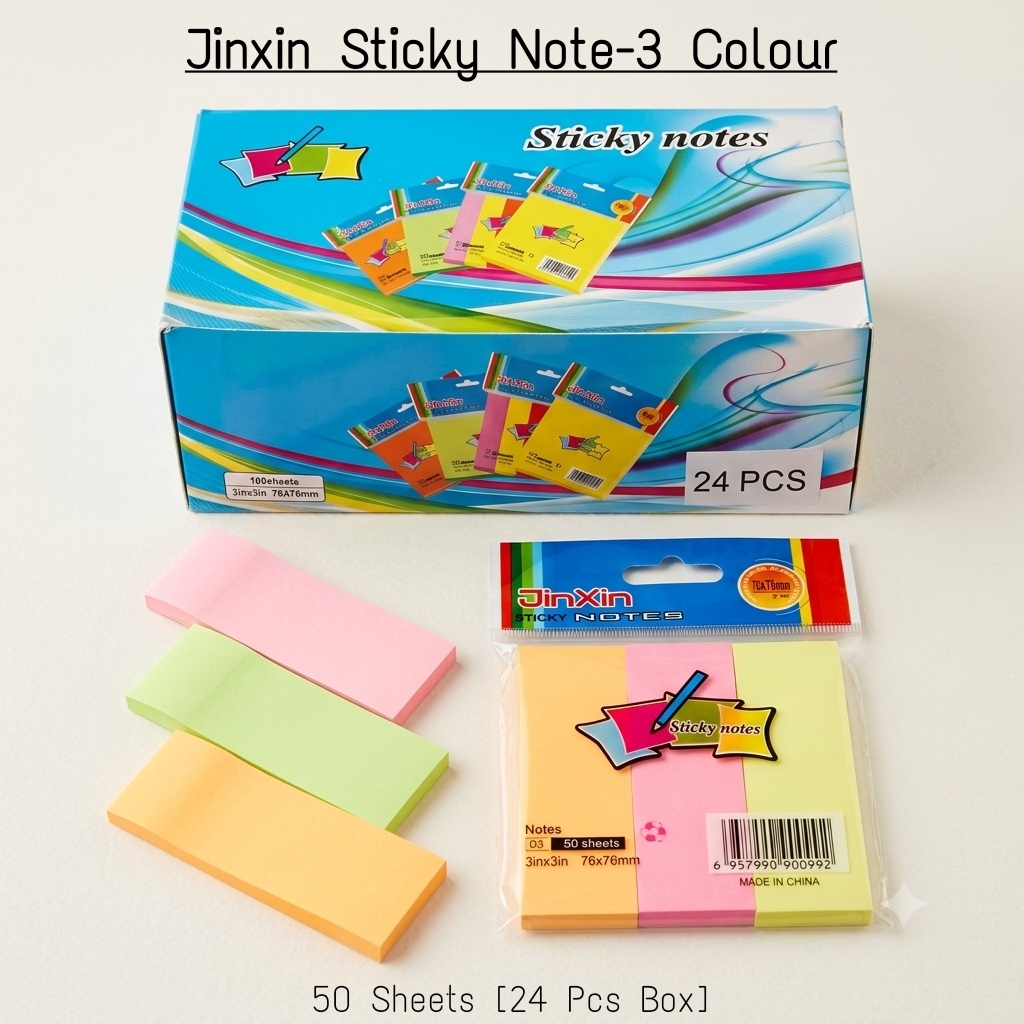 f3767af1-a2f6-4762-bd9b-f920a8e1c2f1 Jinxin Sticky Note 3 Colour (50 Sheet Pack) (E3-40-3) - Image 1