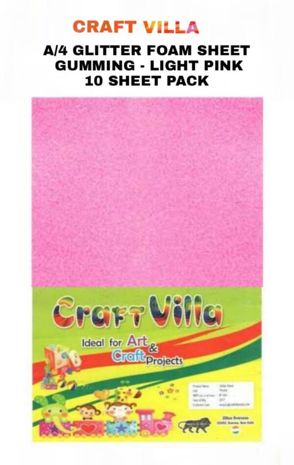 Craft Villa A/4 Glitter Foam Sheet Gumming - Light Pink