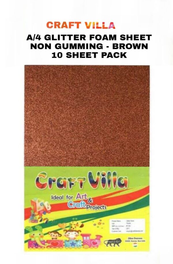 Craft Villa A/4 Glitter Foam Sheet Non-Gumming - Brown