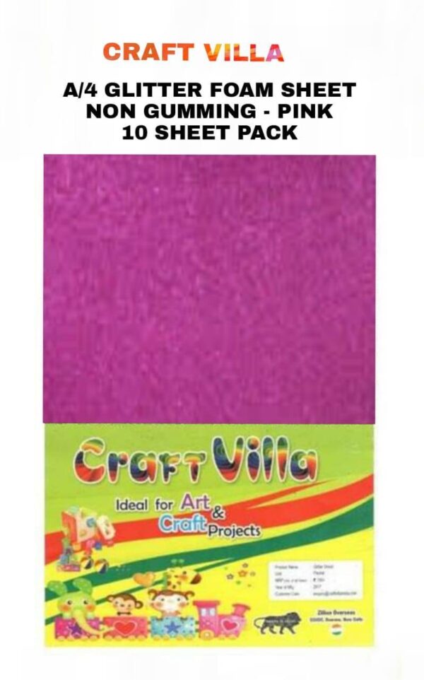 Craft Villa A/4 Glitter Foam Sheet Non-Gumming - Pink