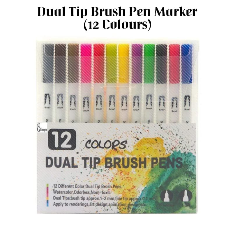 2026/02/1000027312.jpg Dual Tip Brush Pen Marker No.001-12 (12 Col) - Image 1