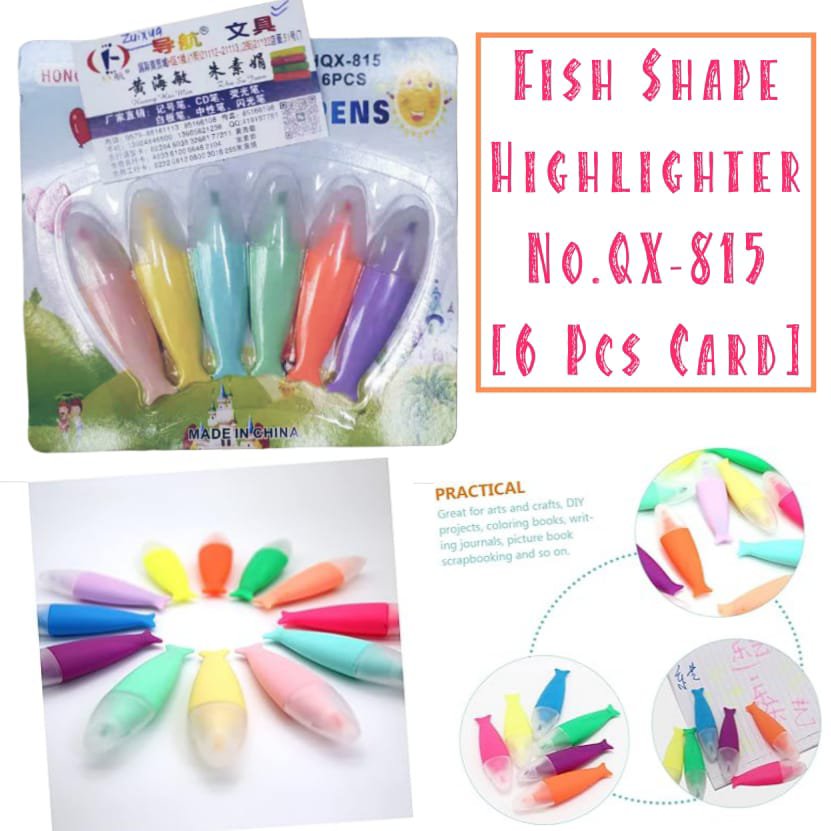 2026/02/1000027437.jpg Fish Shape Highlighter No.QX-815 (6 Pcs Card) - Image 1